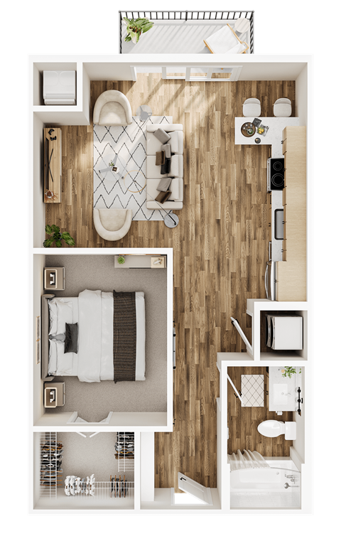 Floor plan for 1 bed, 1 bath, 650 sqft
